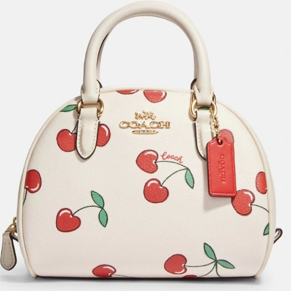 NWT COACH Sydney Satchel With Heart Cherry PRINT - CF421